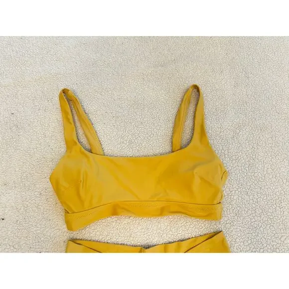 Aerie Mustard Yellow Bikini Set S Top M Bottom High Waisted Cheeky - Picture 8 of 10